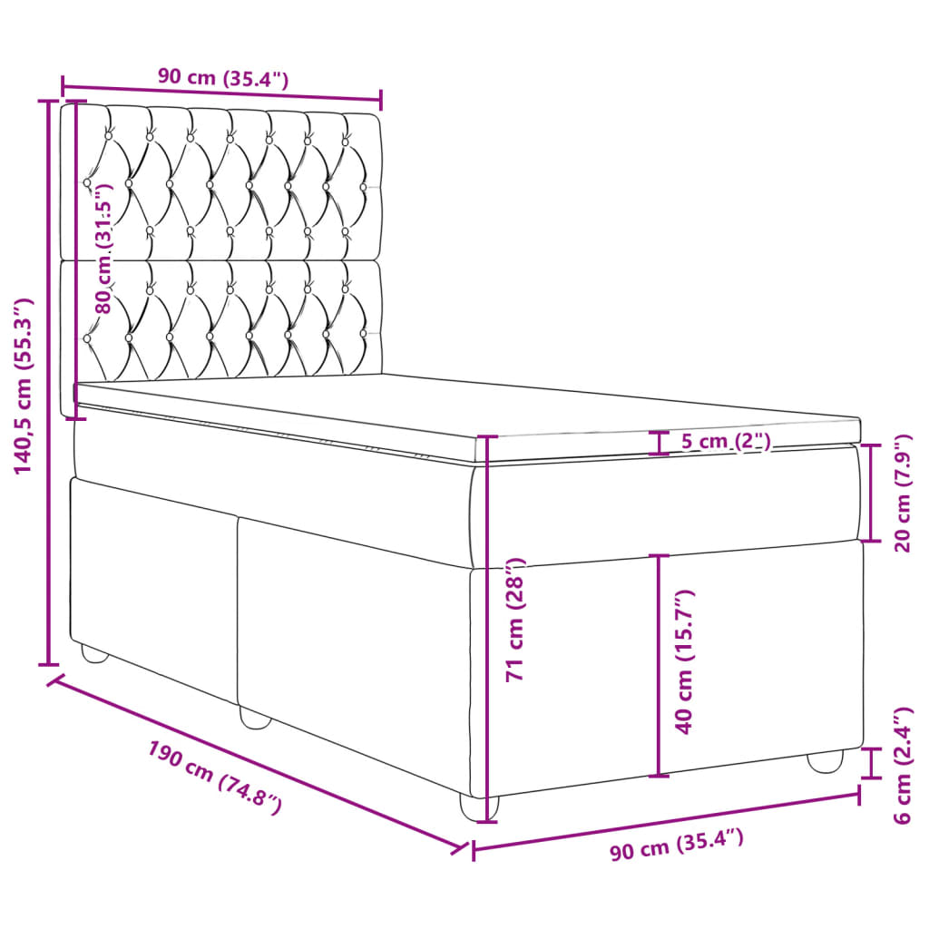 Box spring krevet s madracem crni 90x190 cm od tkanine