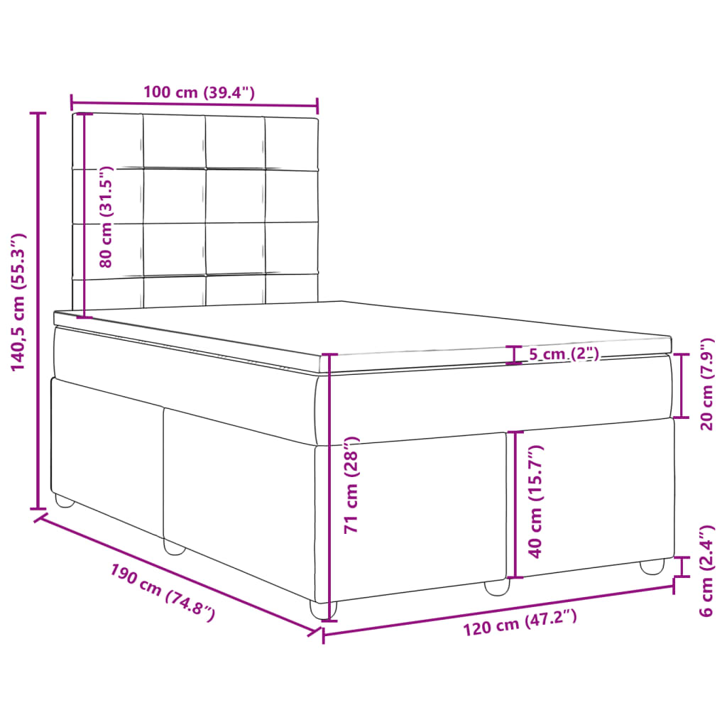 Krevet box spring s madracem tamnosivi 120 x 190 cm tkanina