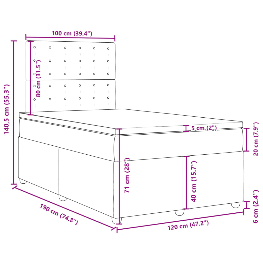 Krevet box spring s madracem tamnosivi 120 x 190 cm tkanina