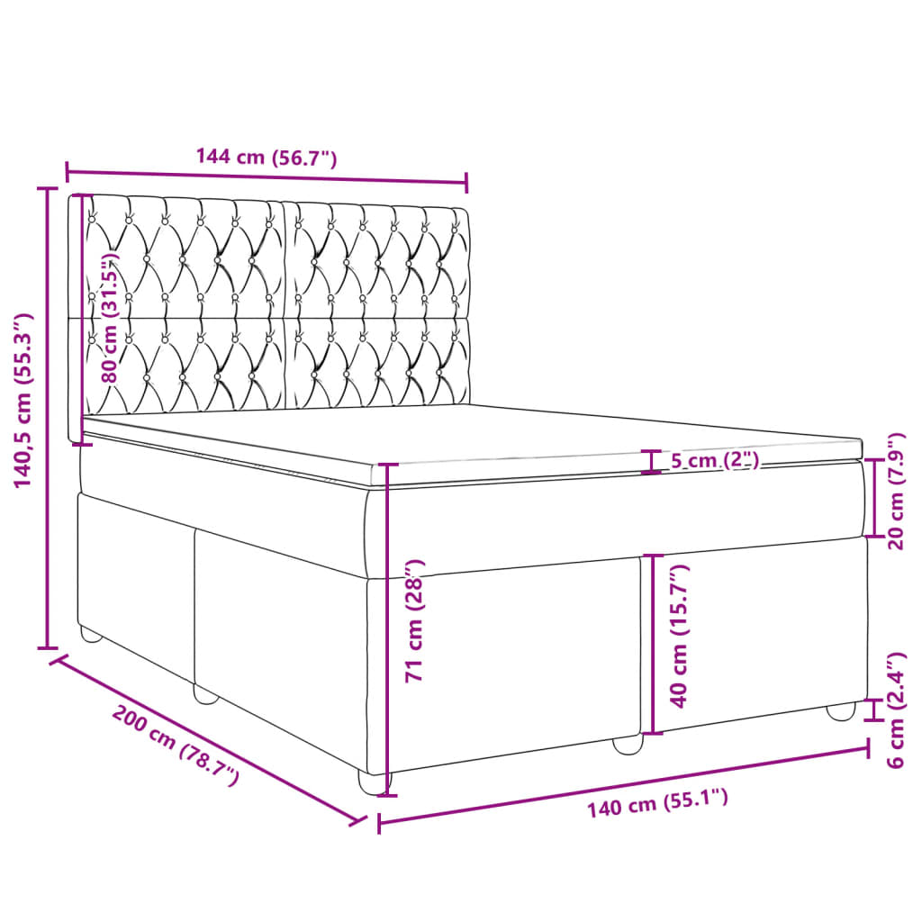 Krevet box spring s madracem svjetlosivi 140x200 cm od tkanine