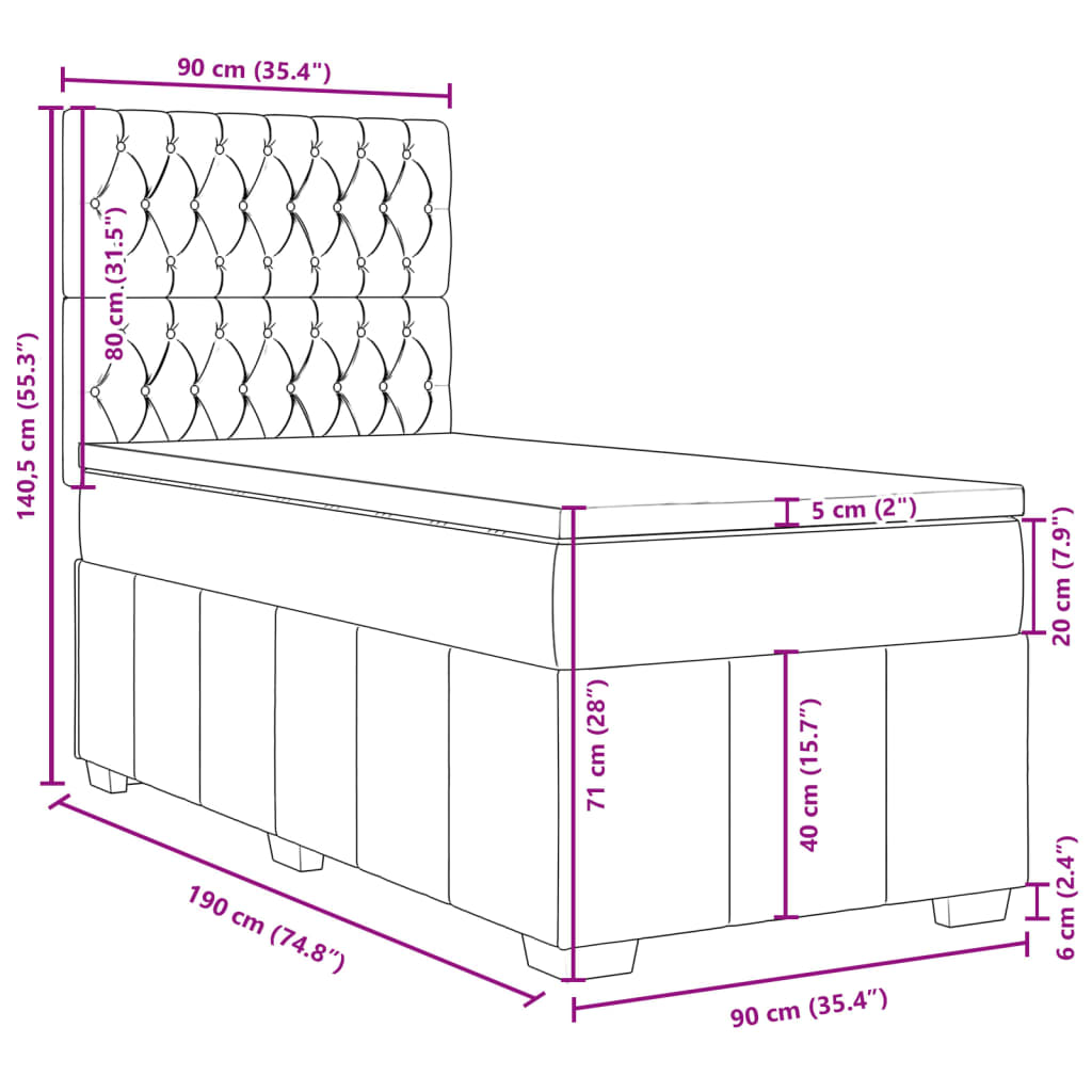 Box spring krevet s madracem svjetlosivi 90x190 cm od tkanine