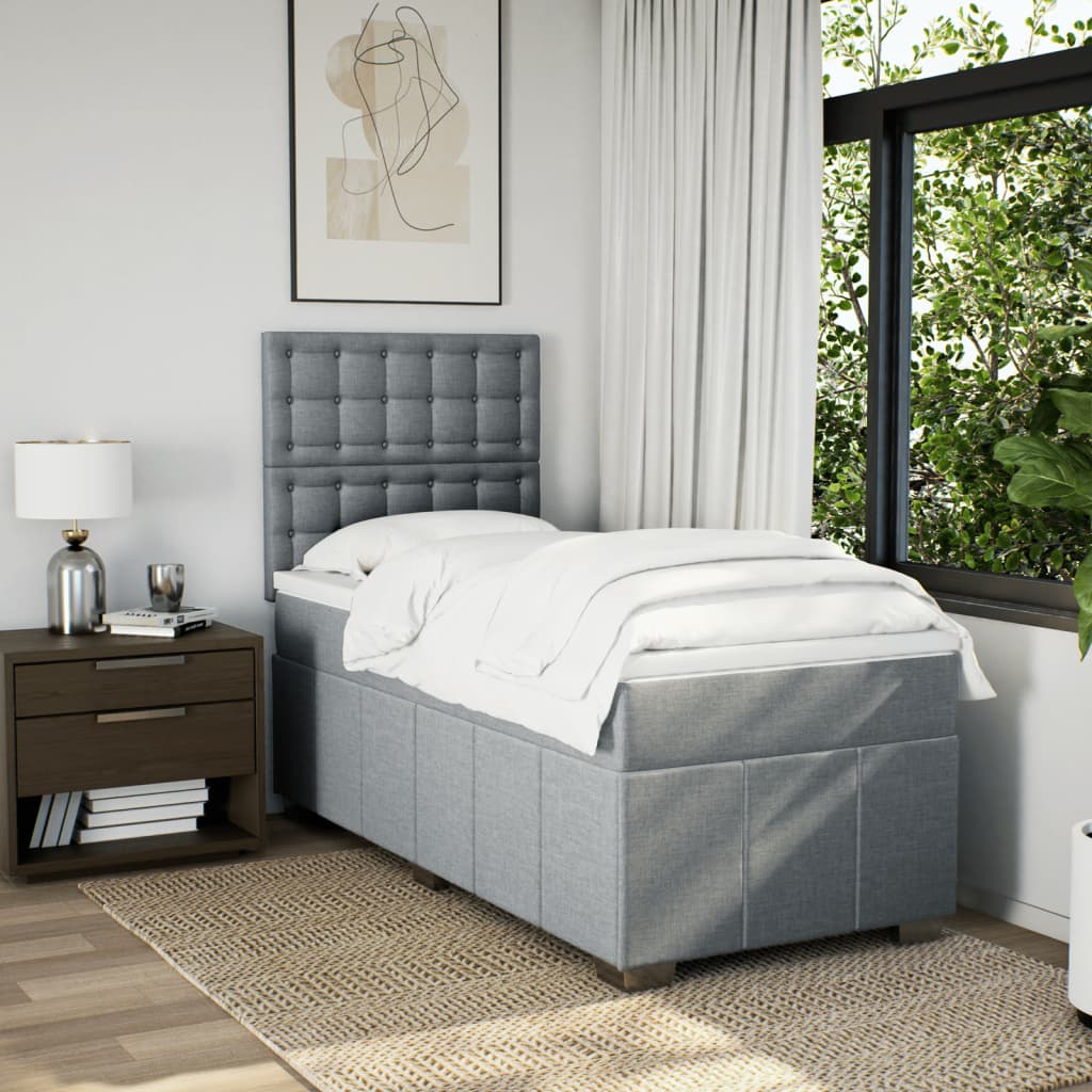 Okvir kreveta s oprugama i madrac svjetlosivi 90x200cm tkanina
