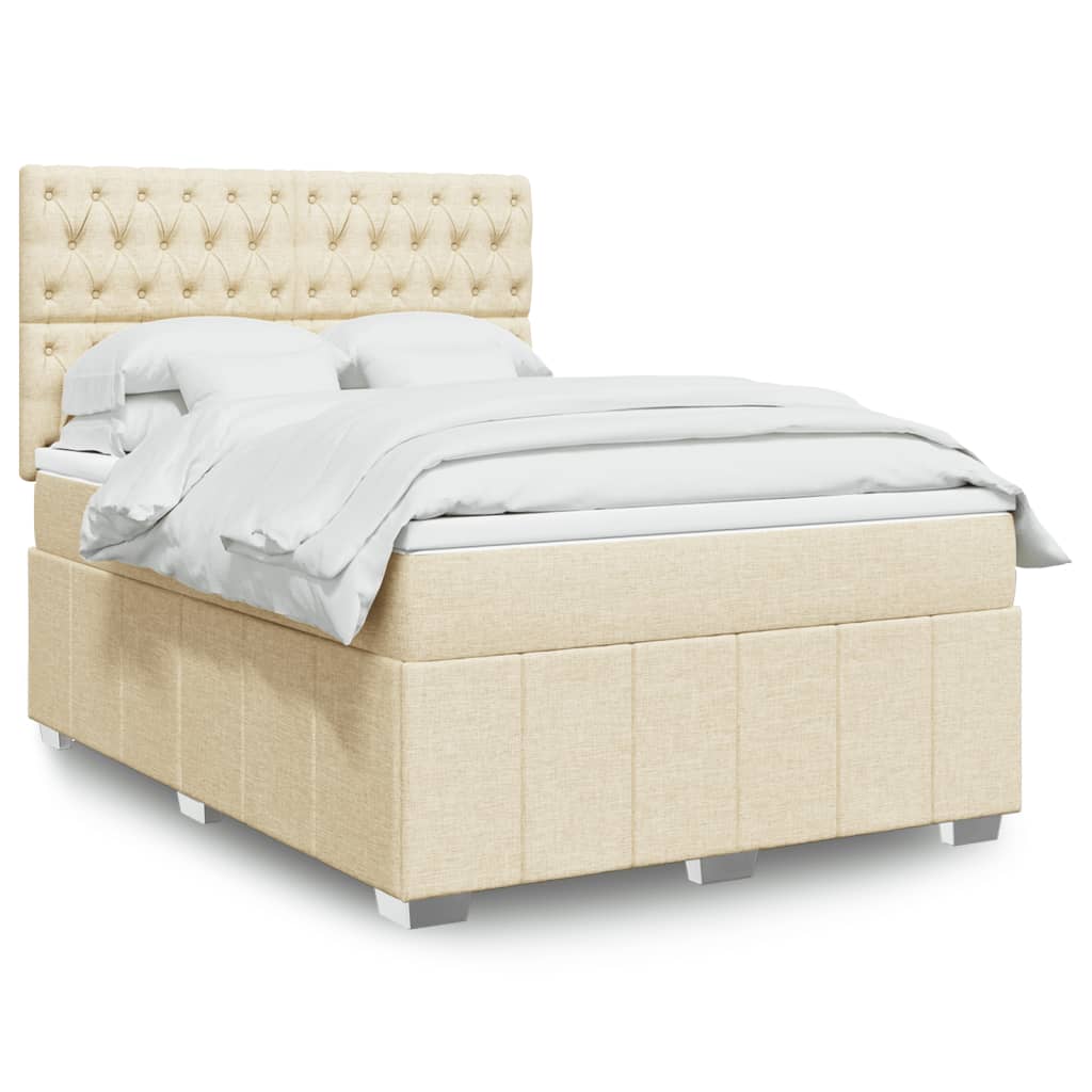 Krevet s oprugama i madracem krem 140 x 190 cm od tkanine