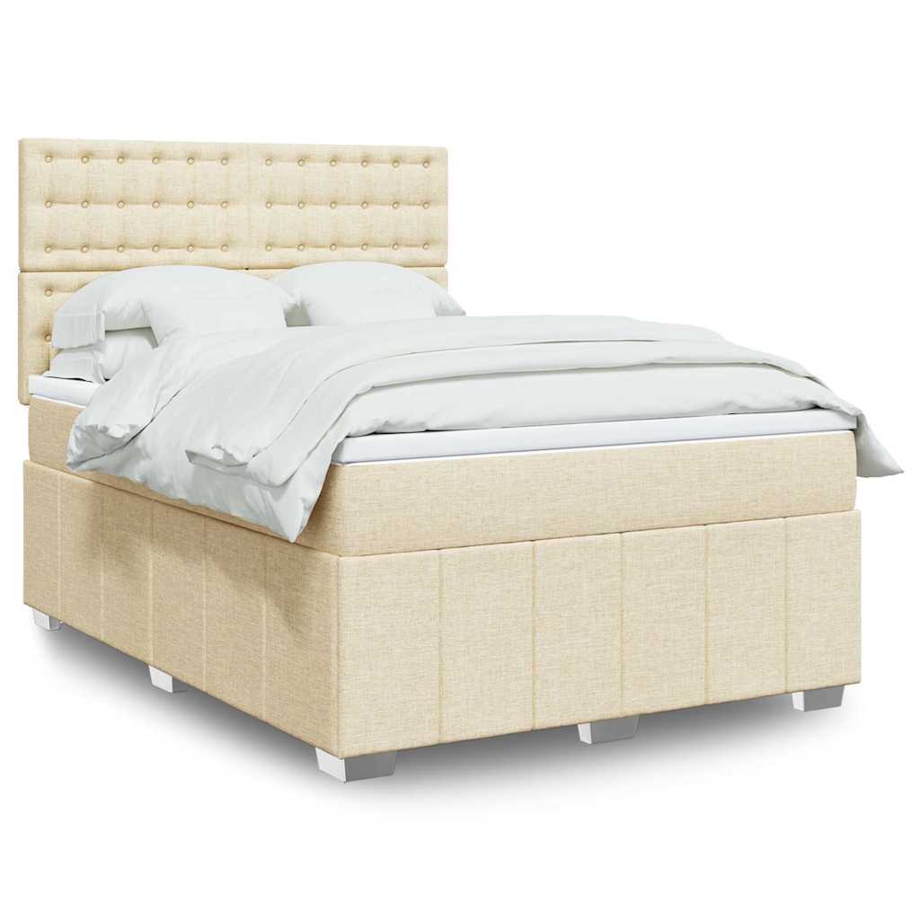 Krevet s oprugama i madracem krem 140 x 190 cm od tkanine