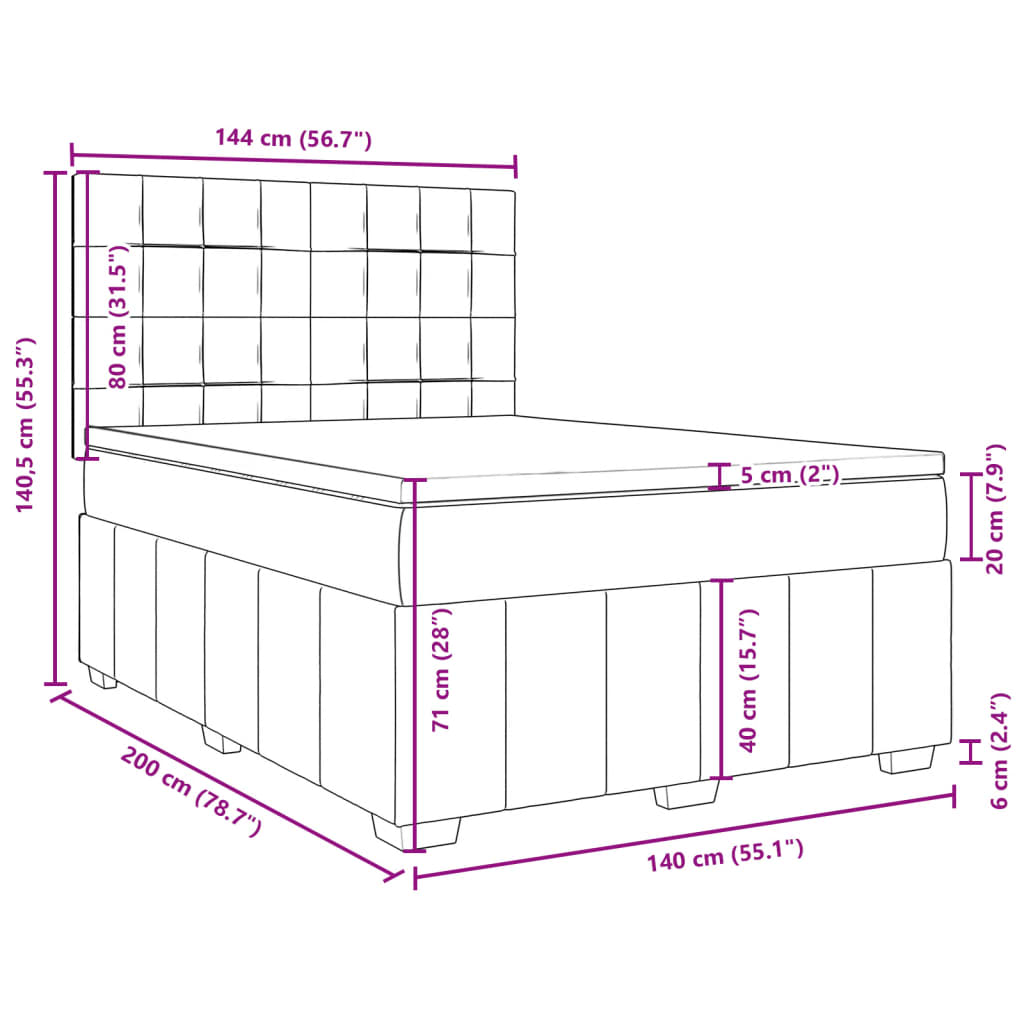 Krevet s oprugama i madracem krem 140x200 cm od tkanine