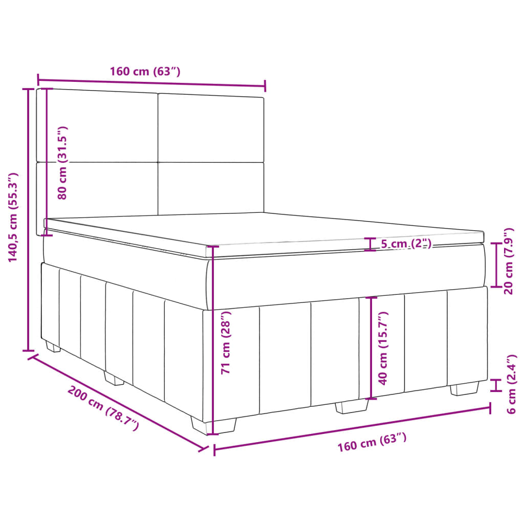 Krevet box spring s madracem svjetlosiva 160x200 cm tkanina