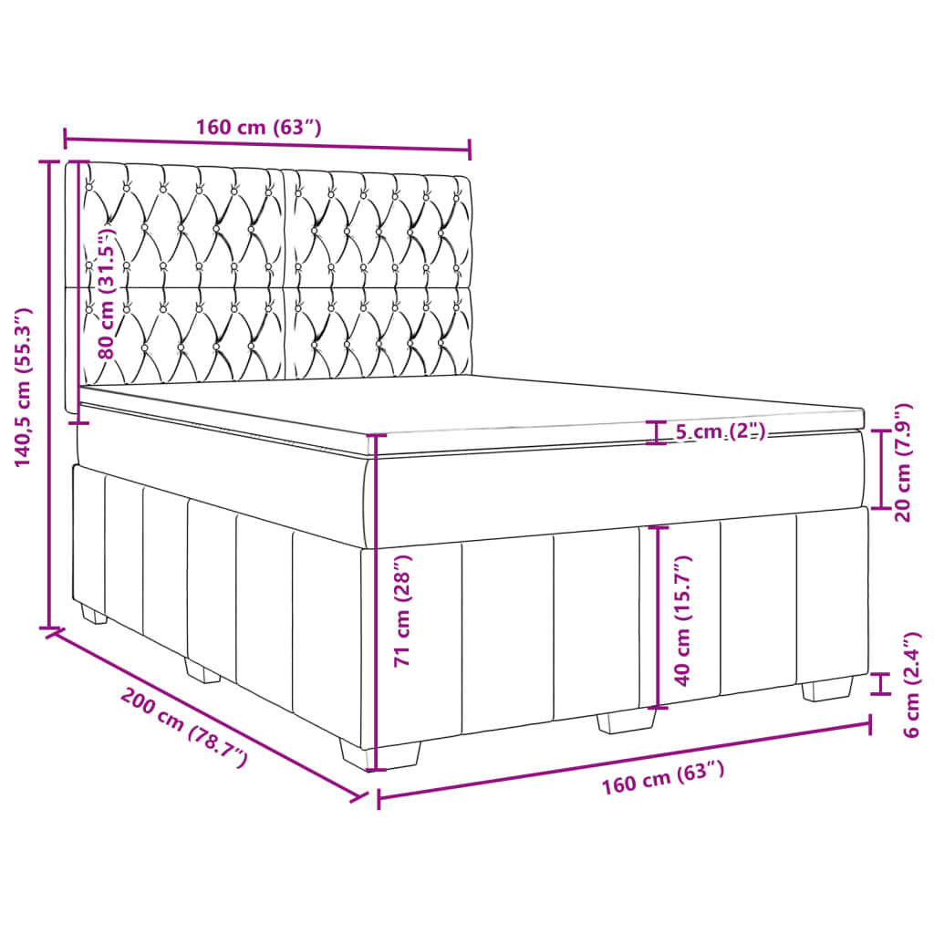 Krevet box spring s madracem svjetlosiva 160x200 cm tkanina