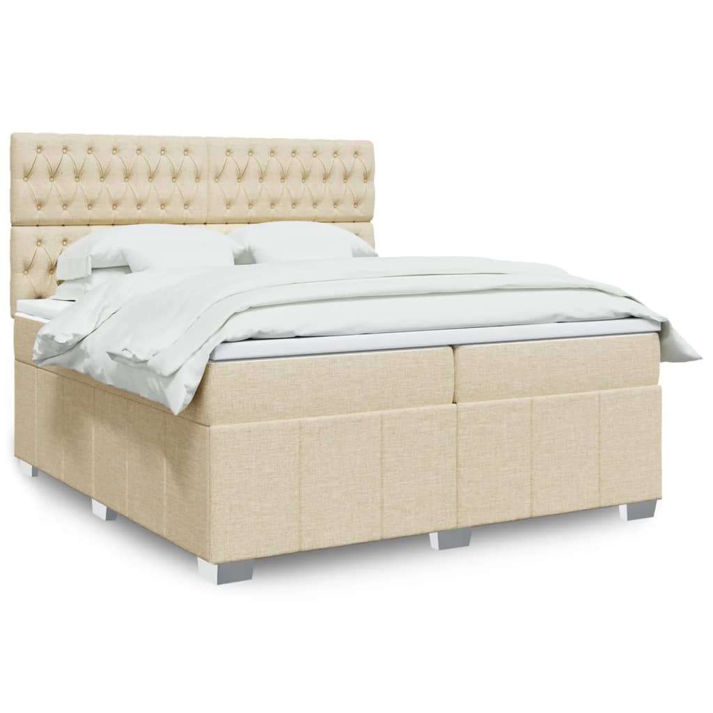 Krevet s oprugama i madracem krem 200 x 200 cm od tkanine