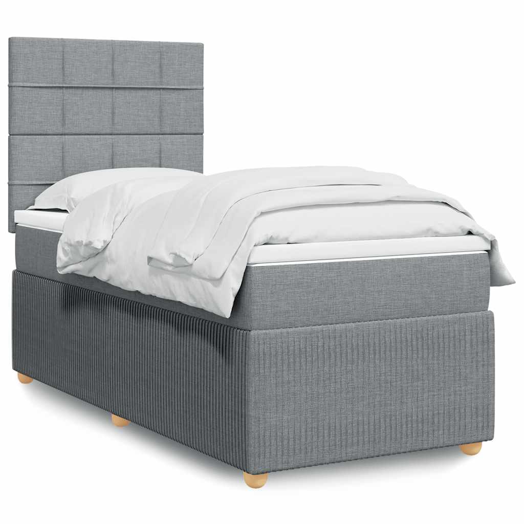 Box spring krevet s madracem svjetlosivi 90x190 cm od tkanine