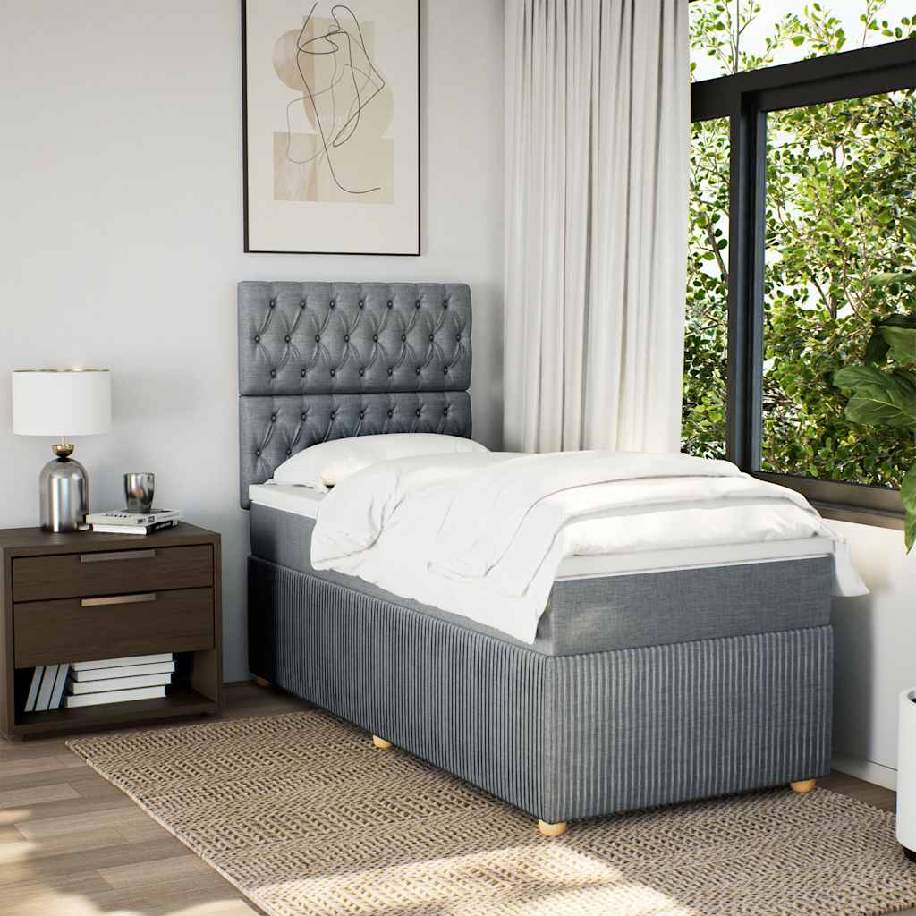 Box spring krevet s madracem svjetlosivi 90x190 cm od tkanine