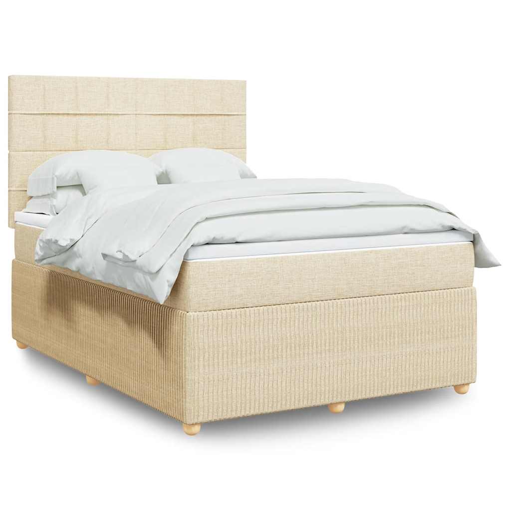 Krevet s oprugama i madracem krem 140 x 190 cm od tkanine