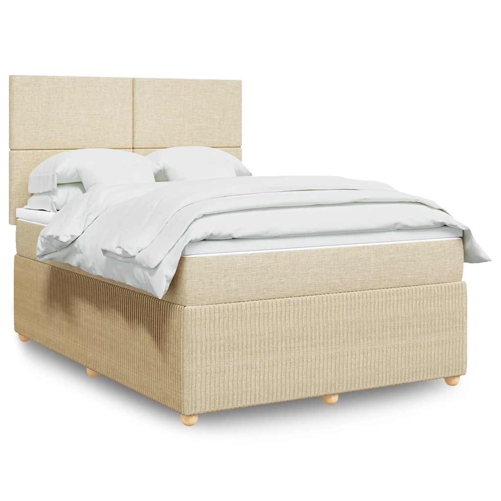 Krevet s oprugama i madracem krem 140x200 cm od tkanine