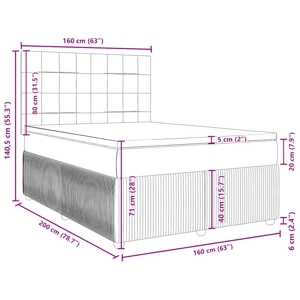 Krevet box spring s madracem svjetlosiva 160x200 cm tkanina