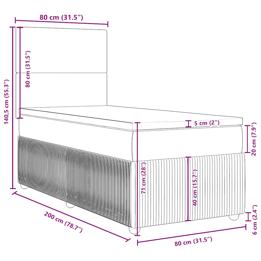 Box spring krevet s madracem svjetlosivi 80 x 200 cm baršunasti