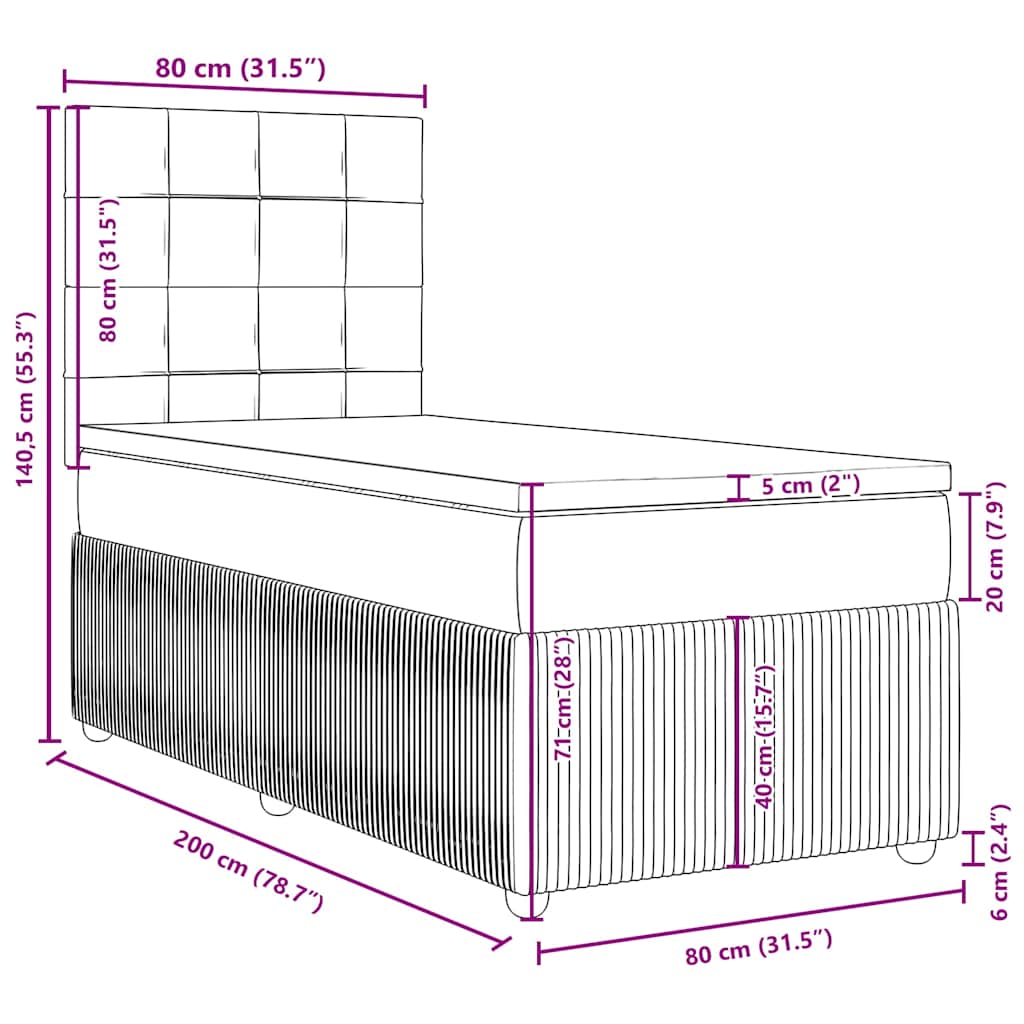 Box spring krevet s madracem crni 80 x 200 cm baršunasti