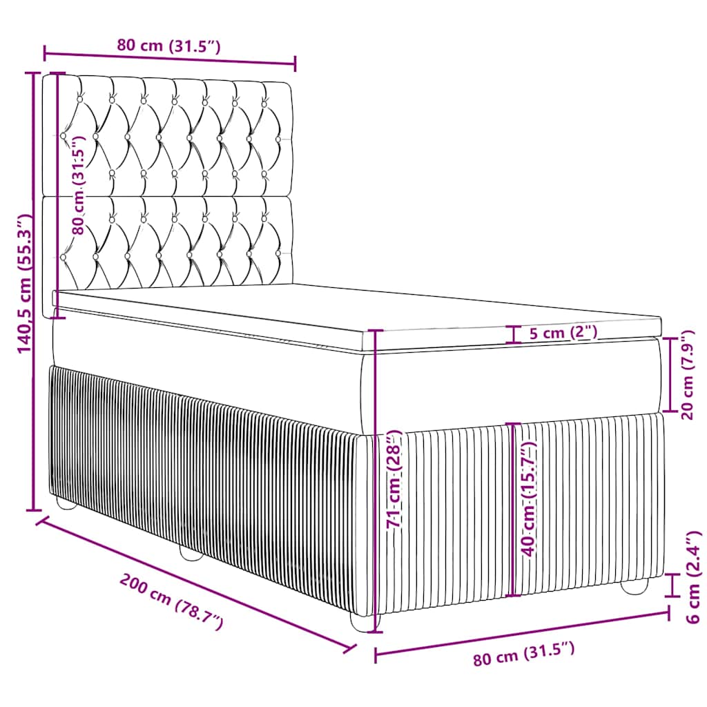 Box spring krevet s madracem ružičasti 80 x 200 cm baršunasti