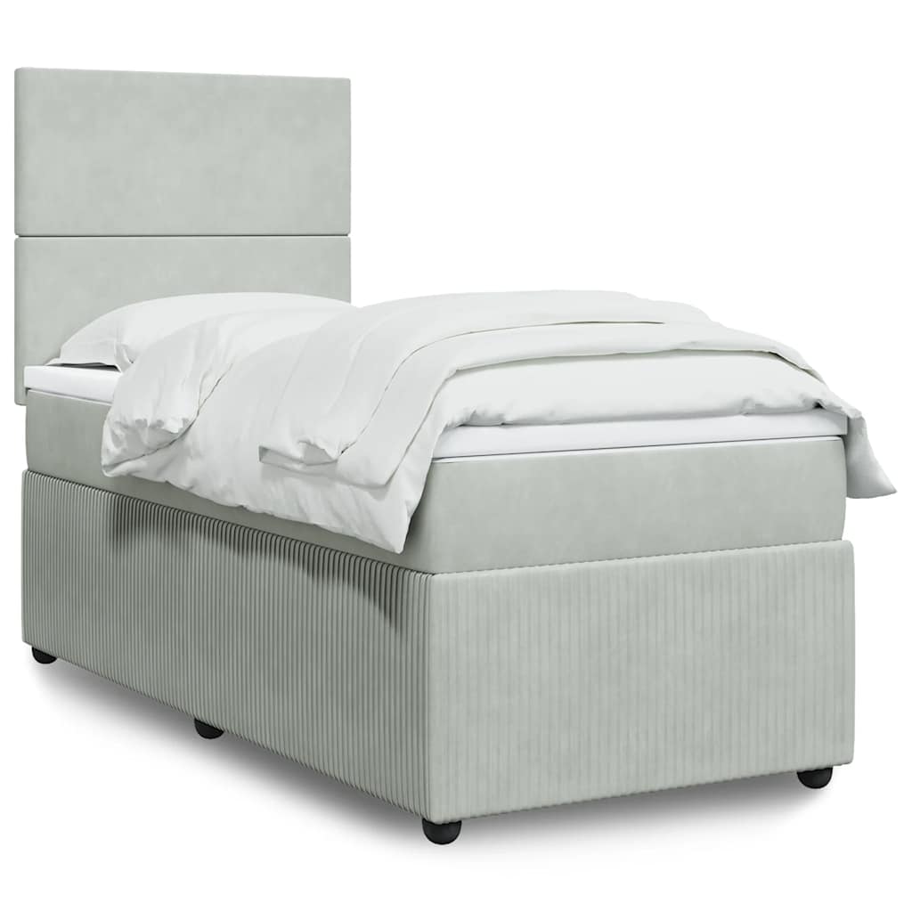 Box spring krevet s madracem svjetlosivi 90x190 cm baršunasti