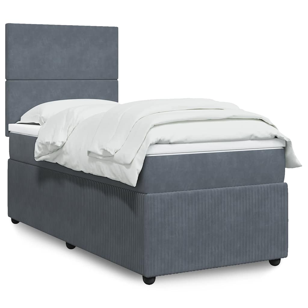 Box spring krevet s madracem tamnosivi 90x190 cm baršunasti