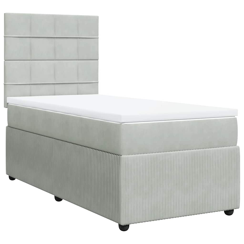 Box spring krevet s madracem svjetlosivi 90x190 cm baršunasti