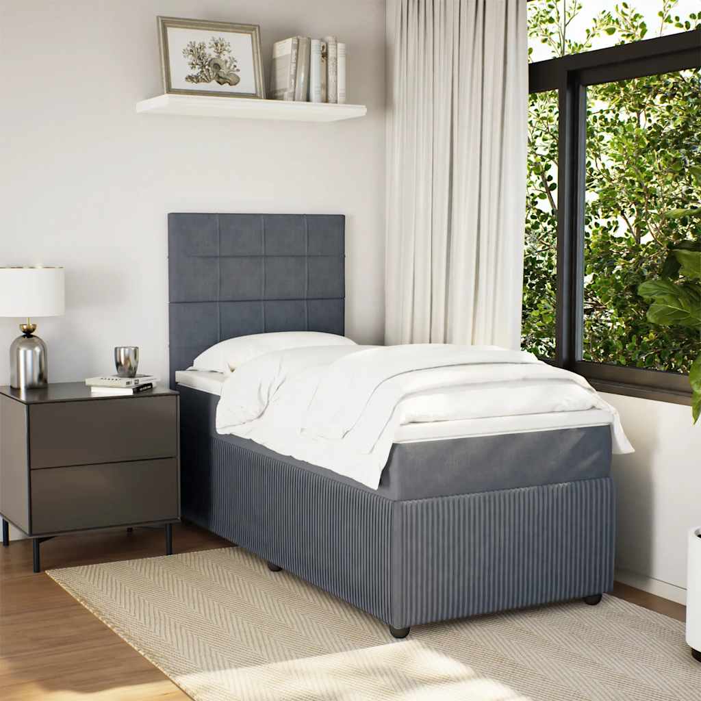 Box spring krevet s madracem tamnosivi 90x190 cm baršunasti