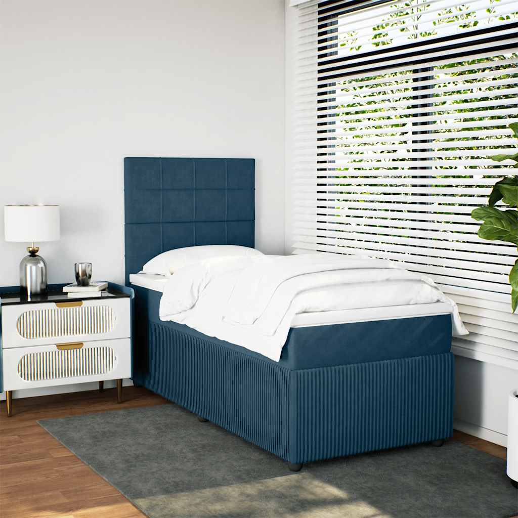 Box spring krevet s madracem tamnoplavi 90x190 cm baršunasti