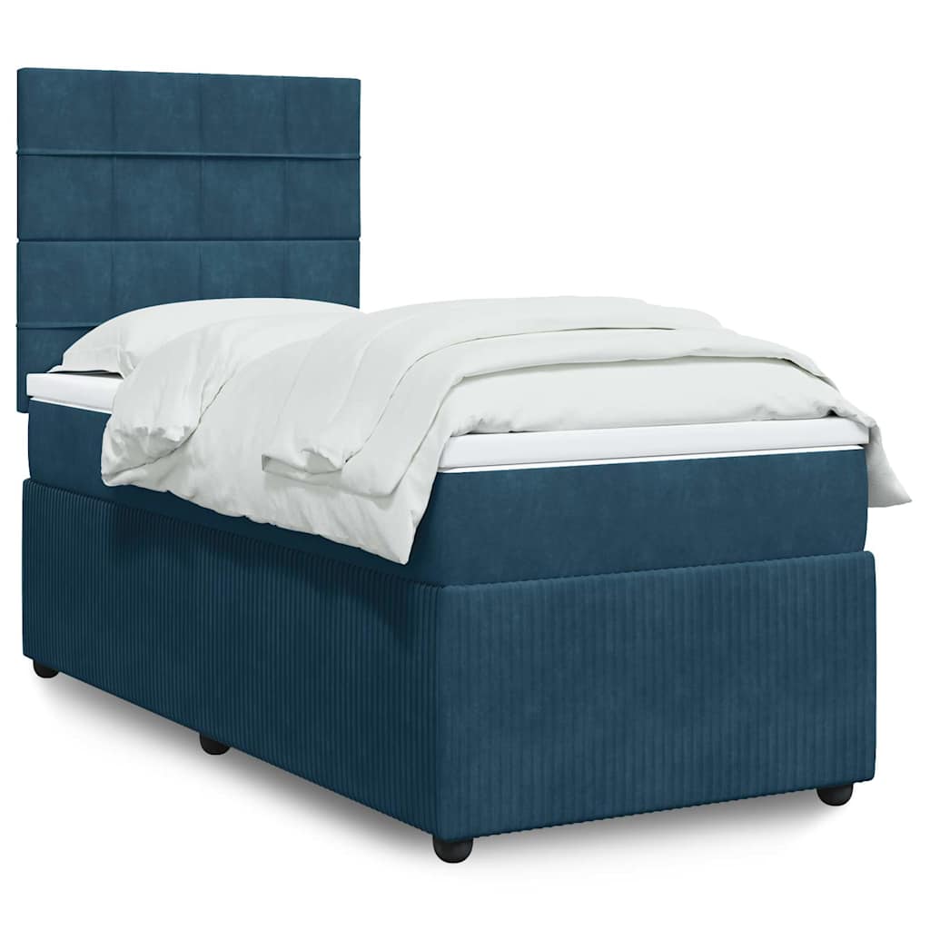 Box spring krevet s madracem tamnoplavi 90x190 cm baršunasti