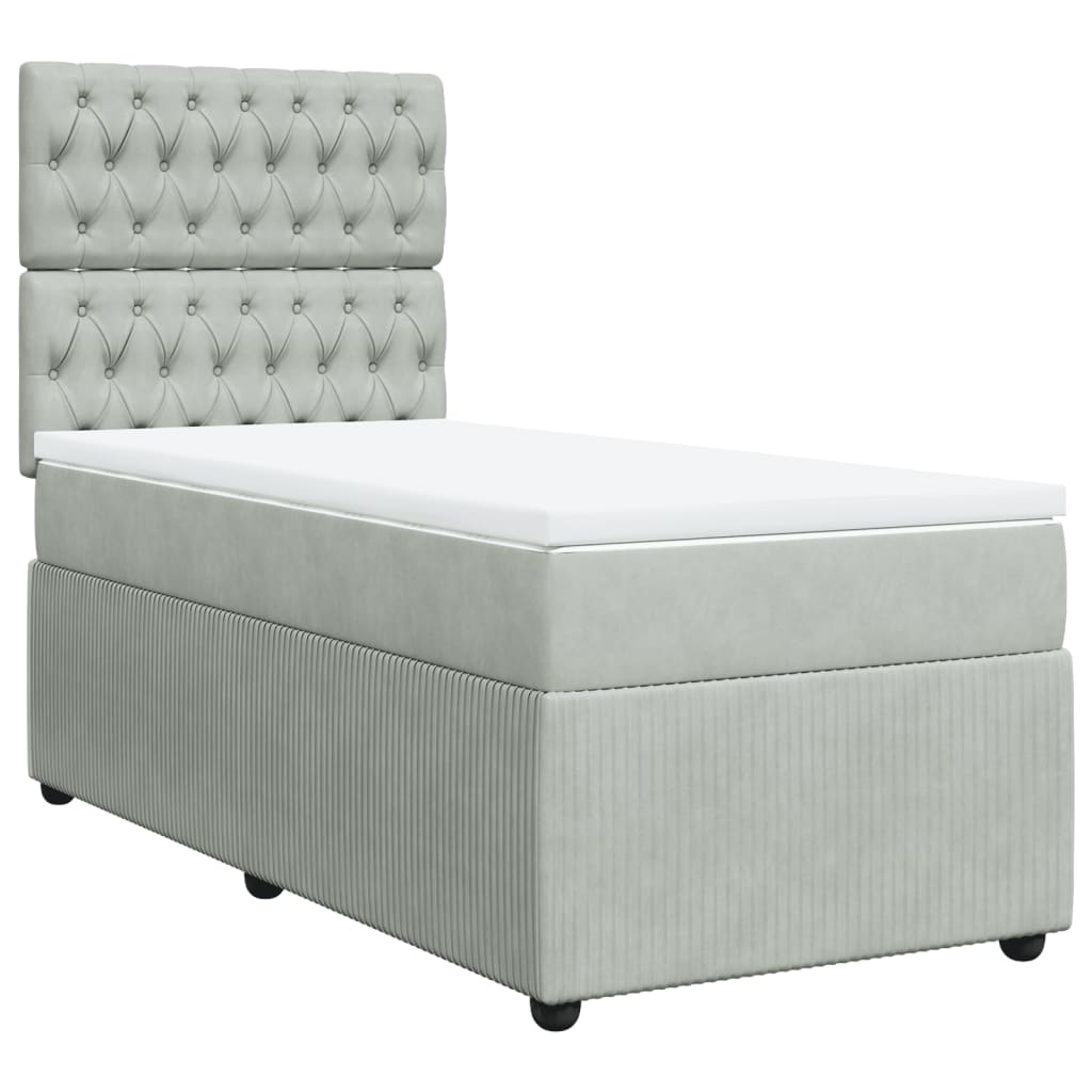 Box spring krevet s madracem svjetlosivi 90x190 cm baršunasti