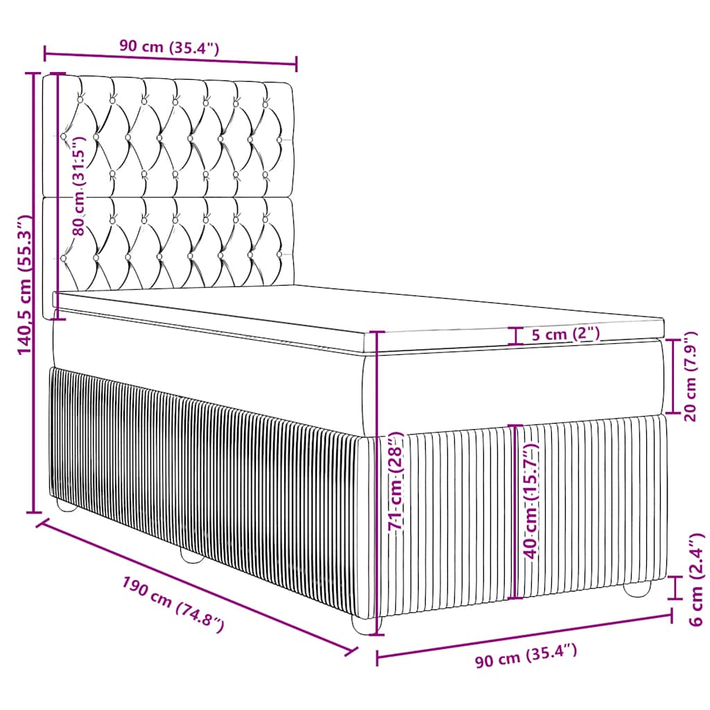 Box spring krevet s madracem tamnozeleni 90x190 cm baršunasti