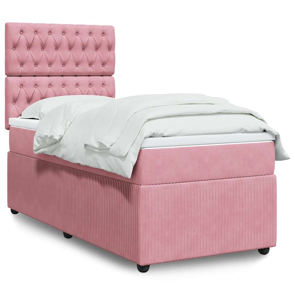 Box spring krevet s madracem ružičasti 90x200 cm baršunasti