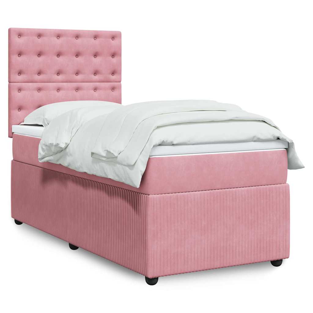 Box spring krevet s madracem ružičasti 90x200 cm baršunasti