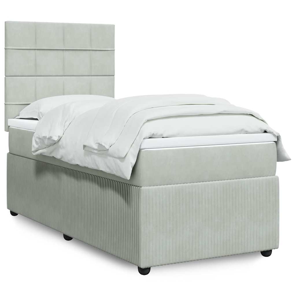 Box spring krevet s madracem svjetlosivi 100x200 cm baršunasti