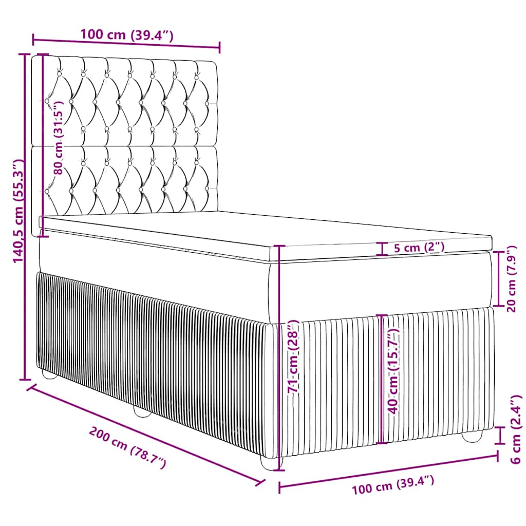 Box spring krevet s madracem tamnoplavi 100x200 cm baršunasti