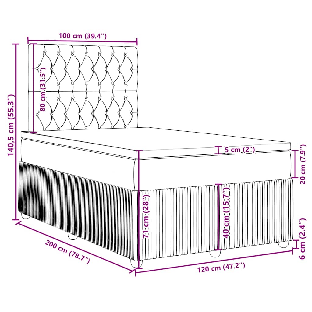 Box spring krevet s madracem tamnozeleni 120x200 cm baršunasti