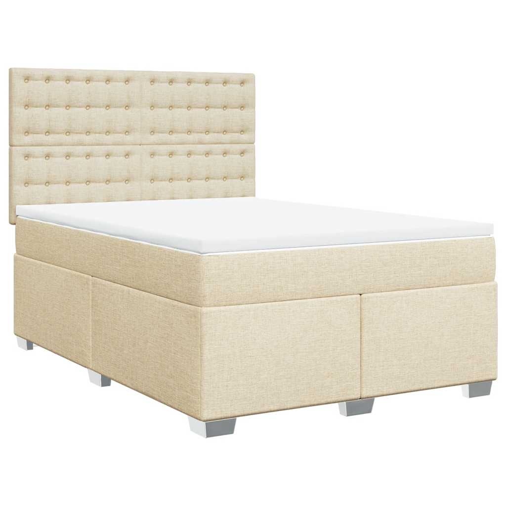 Krevet s oprugama i madracem krem 140 x 190 cm od tkanine