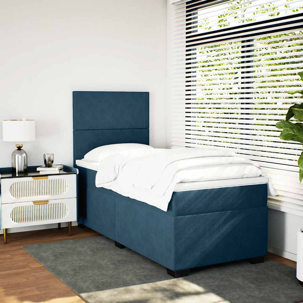 Box spring krevet s madracem plavi 90x190 cm baršunasti