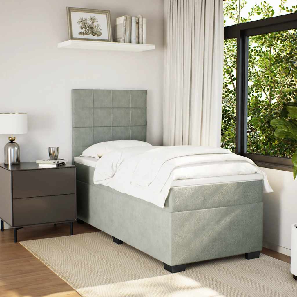 Box spring krevet s madracem svjetlosivi 90x190 cm baršunasti