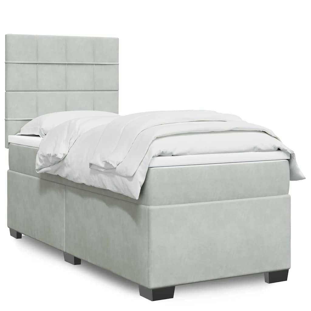 Box spring krevet s madracem svjetlosivi 90x190 cm baršunasti