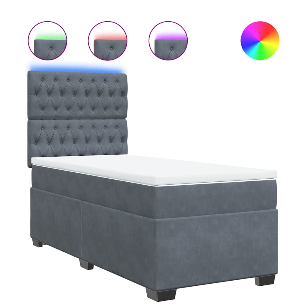 Box spring krevet s madracem tamnosivi 90x190 cm baršunasti