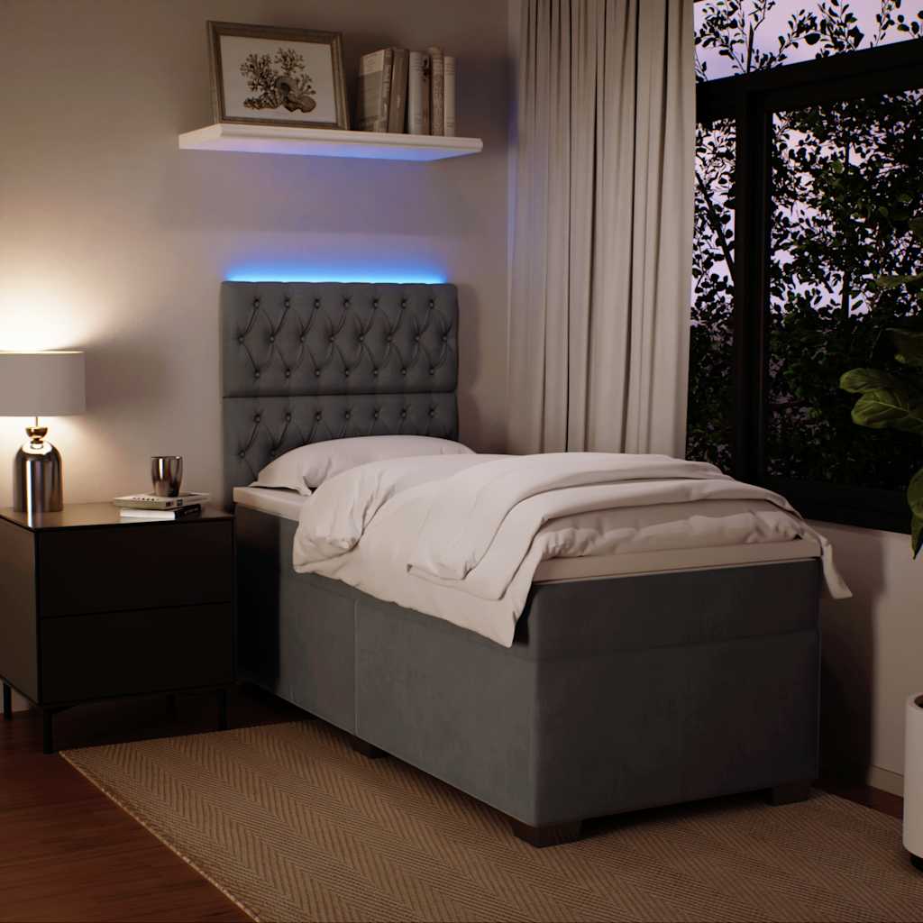 Box spring krevet s madracem tamnosivi 90x190 cm baršunasti