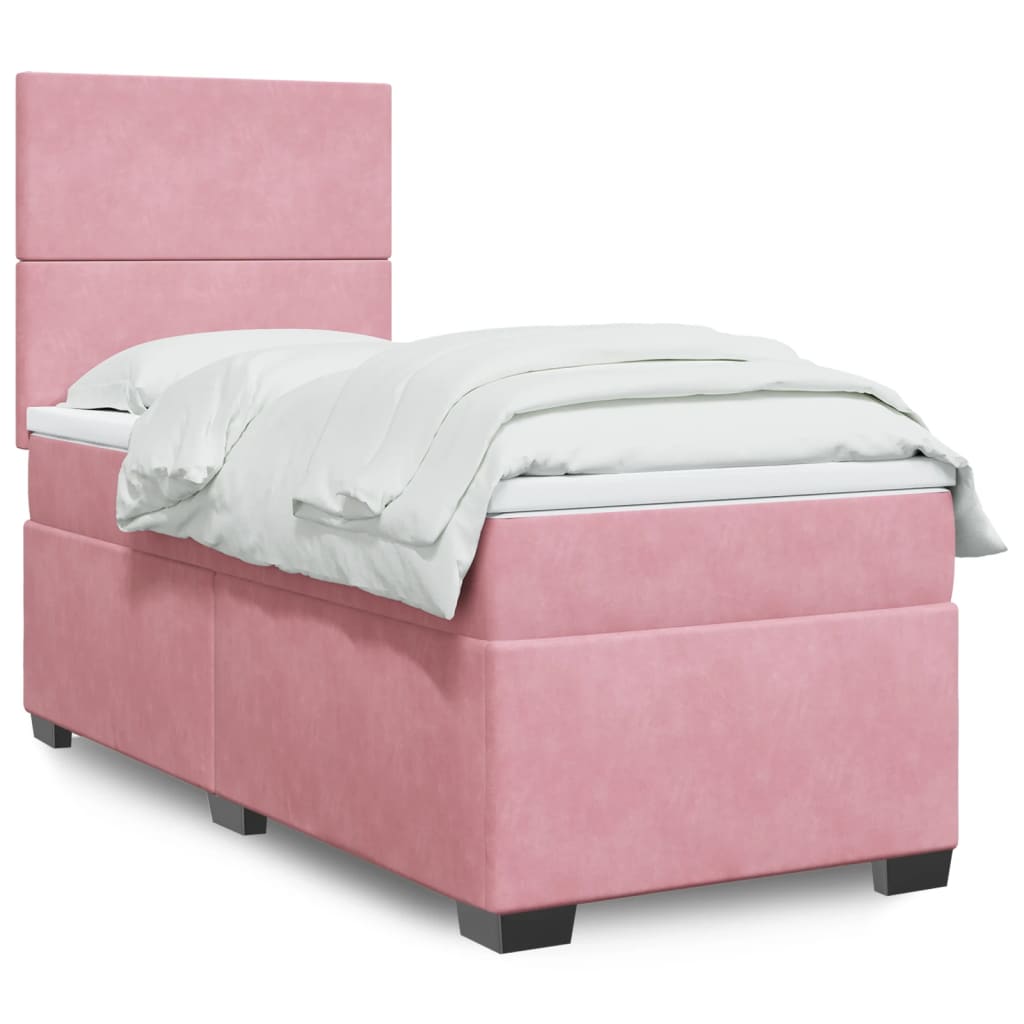 Box spring krevet s madracem ružičasti 90x200 cm baršunasti