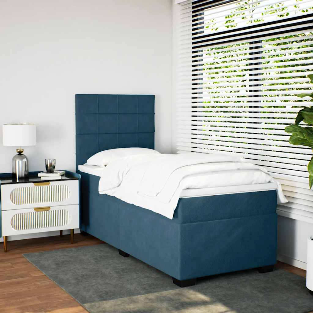 Box spring krevet s madracem plavi 90x200 cm baršunasti
