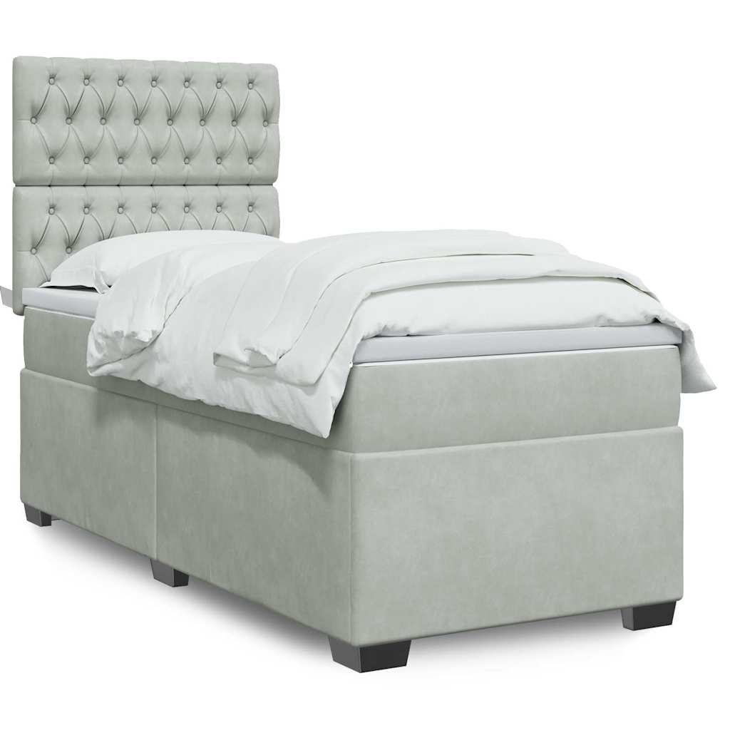 Box spring krevet s madracem svjetlosivi 90x190 cm baršunasti