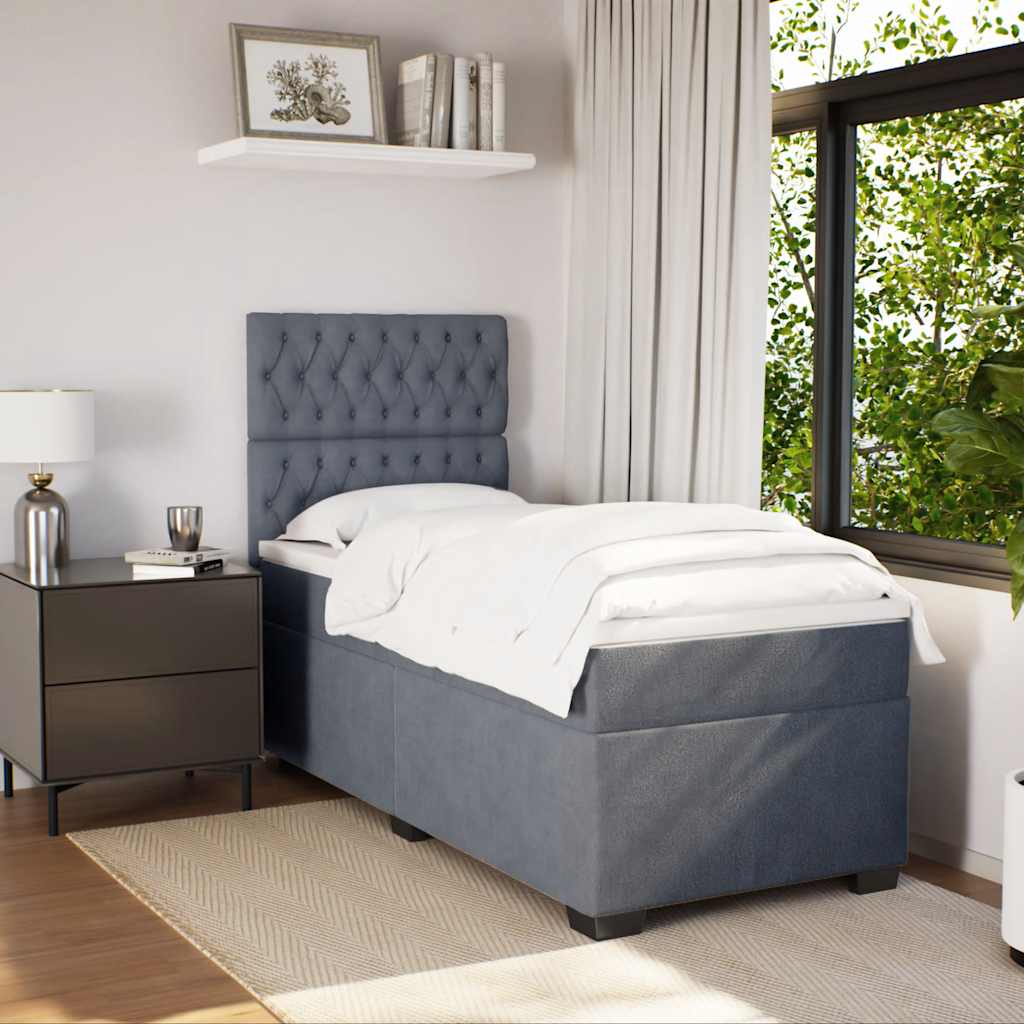 Box spring krevet s madracem tamnosivi 90x200 cm baršunasti