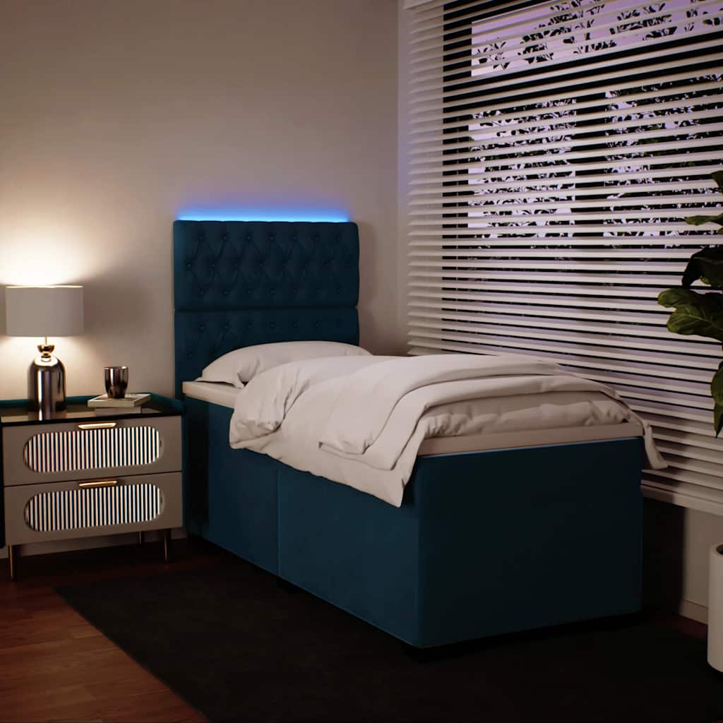 Box spring krevet s madracem plavi 90x200 cm baršunasti