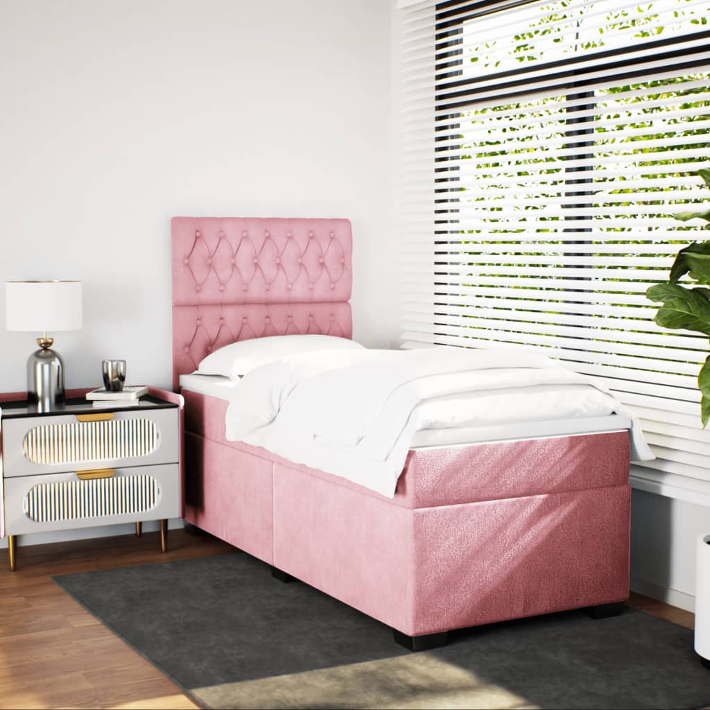 Box spring krevet s madracem ružičasti 90x200 cm baršunasti