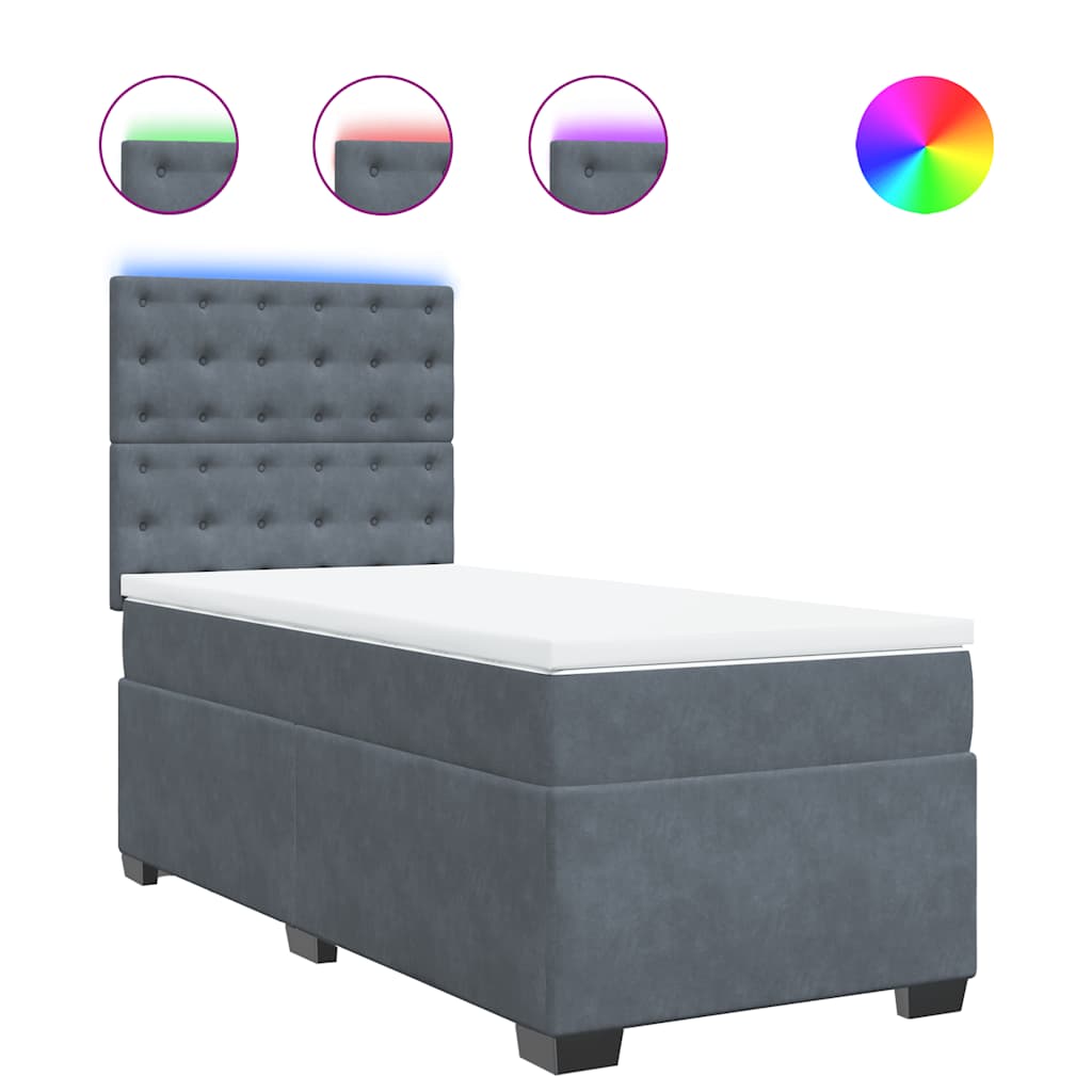 Box spring krevet s madracem tamnosivi 90x200 cm baršunasti
