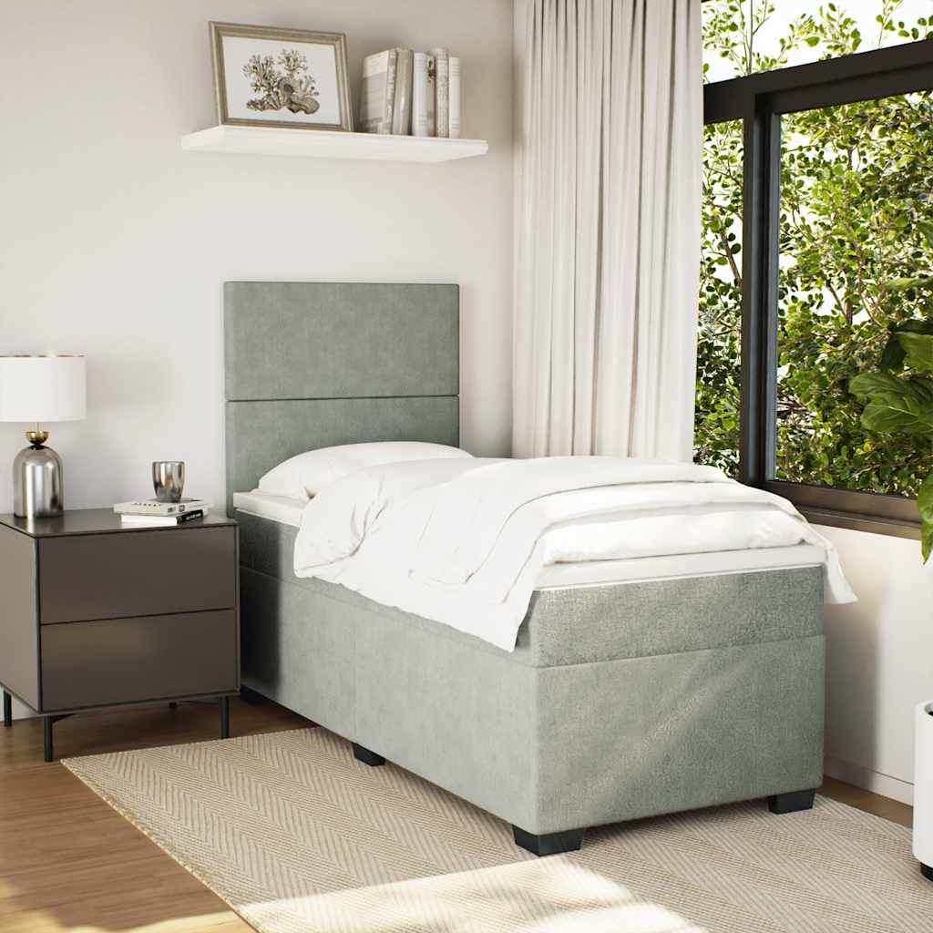 Box spring krevet s madracem svjetlosivi 100x200 cm baršunasti