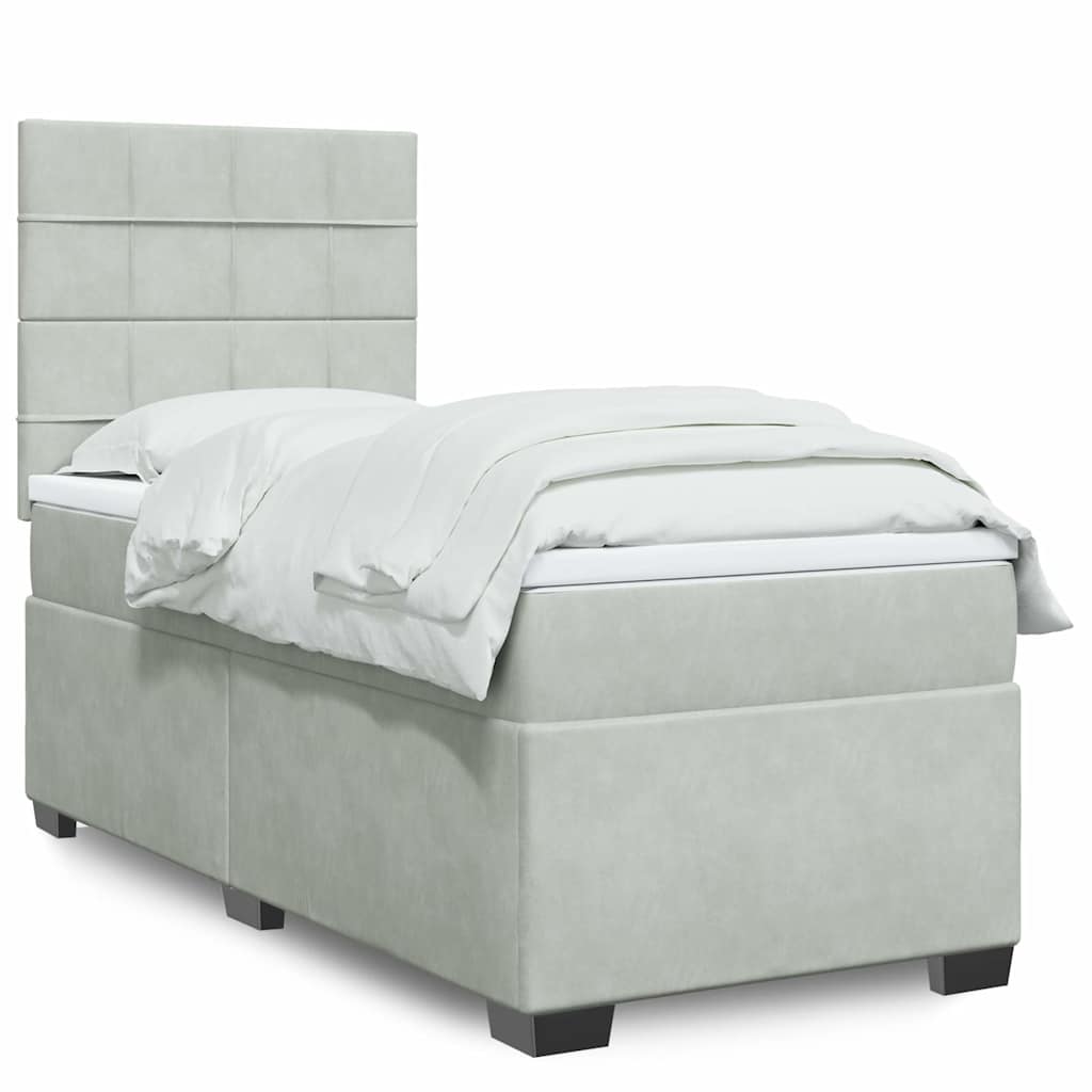 Box spring krevet s madracem svjetlosivi 100x200 cm baršunasti