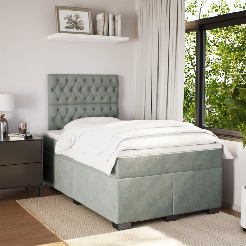 Box spring krevet s madracem svjetlosivi 120x200 cm baršunasti