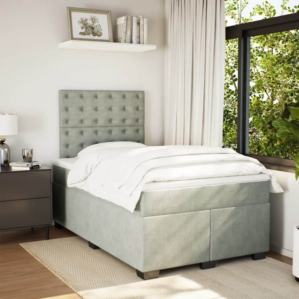 Box spring krevet s madracem svjetlosivi 120x200 cm baršunasti